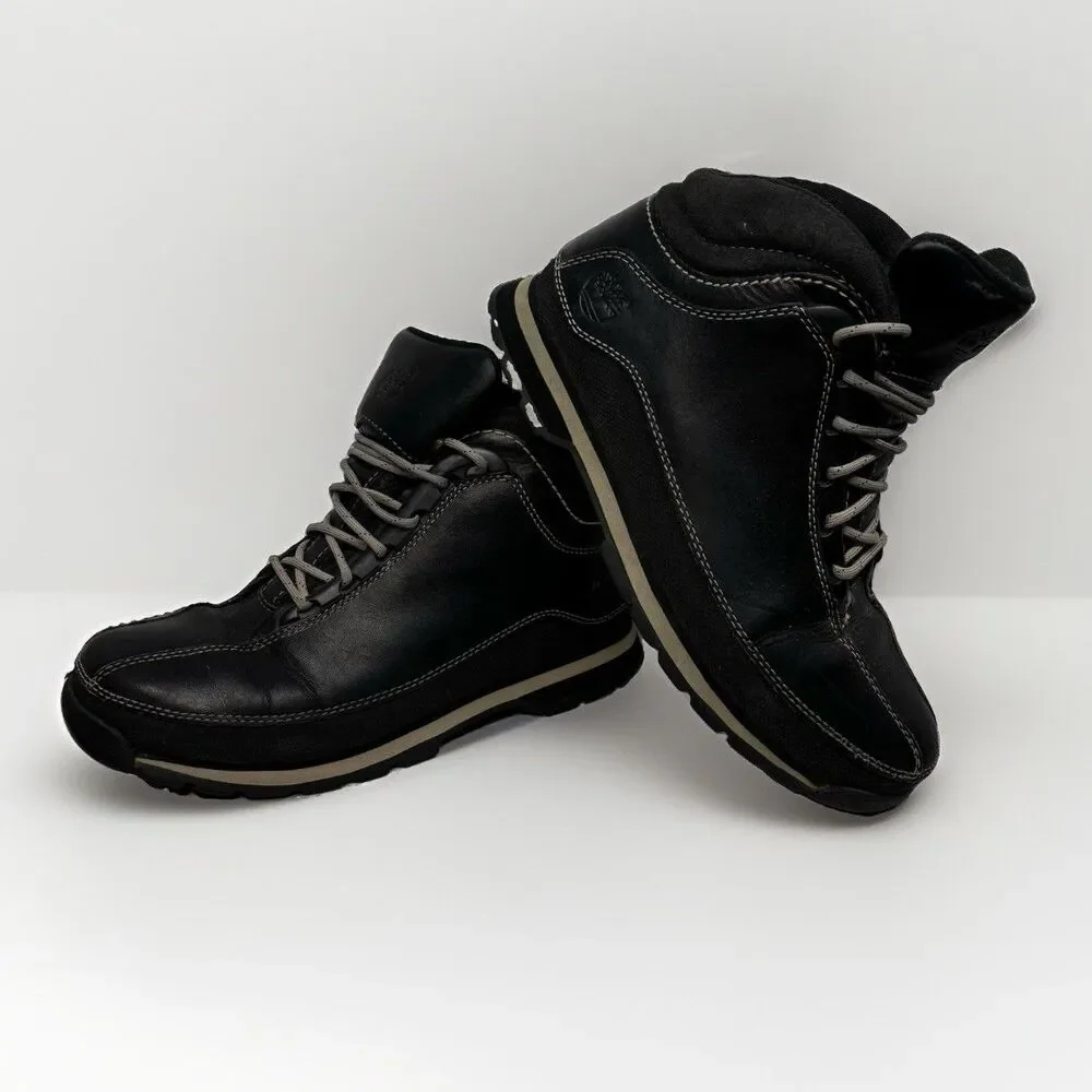 Timberland Women Black Leather Ankle Boots 8M 5650 Mid Top Hiking Walking Shoes